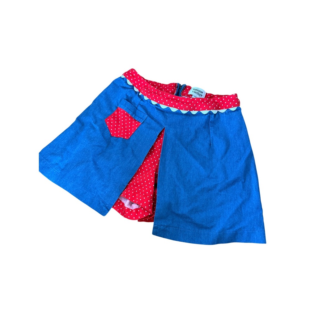 Unique Vintage Blue Red Polka Dot Scalloped Skort Shorts Retro Rockabilly